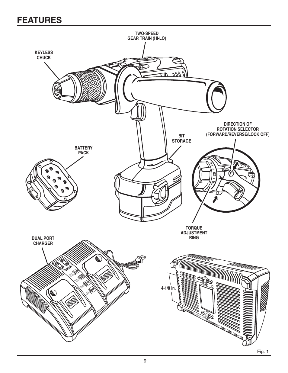 Features, Fig. 1 | RIDGID R83015 User Manual | Page 9 / 20
