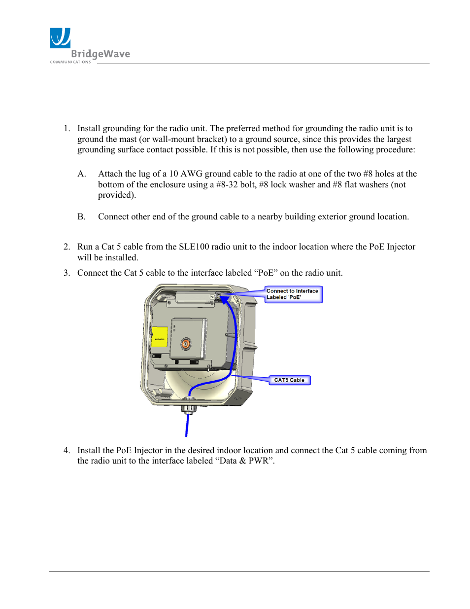 6 cable installation | BridgeWave SLE100 User Manual | Page 24 / 40