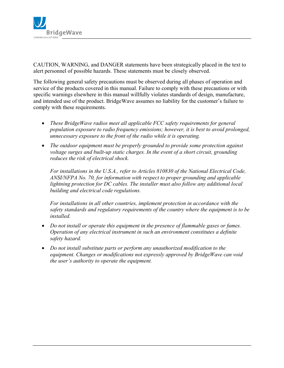 Safety | BridgeWave SLE100 User Manual | Page 3 / 40