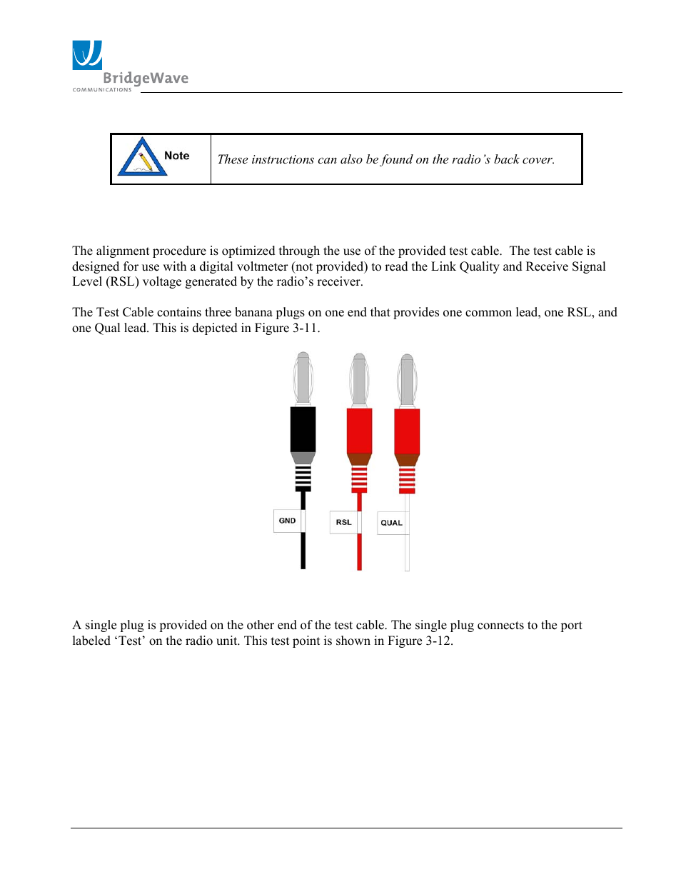 9 qual & rsl test cable | BridgeWave SLE100 User Manual | Page 32 / 40