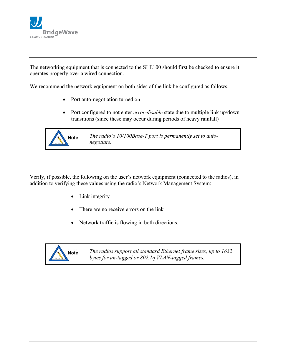 4 configuring network equipment, 1 network port statistics | BridgeWave SLE100 User Manual | Page 35 / 40