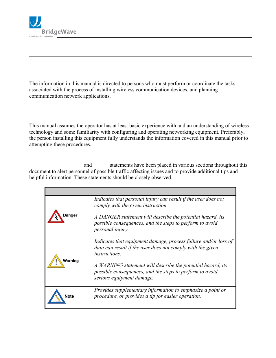 1 introduction 1.1 purpose of manual, 2 prior knowledge | BridgeWave SLE100 User Manual | Page 6 / 40