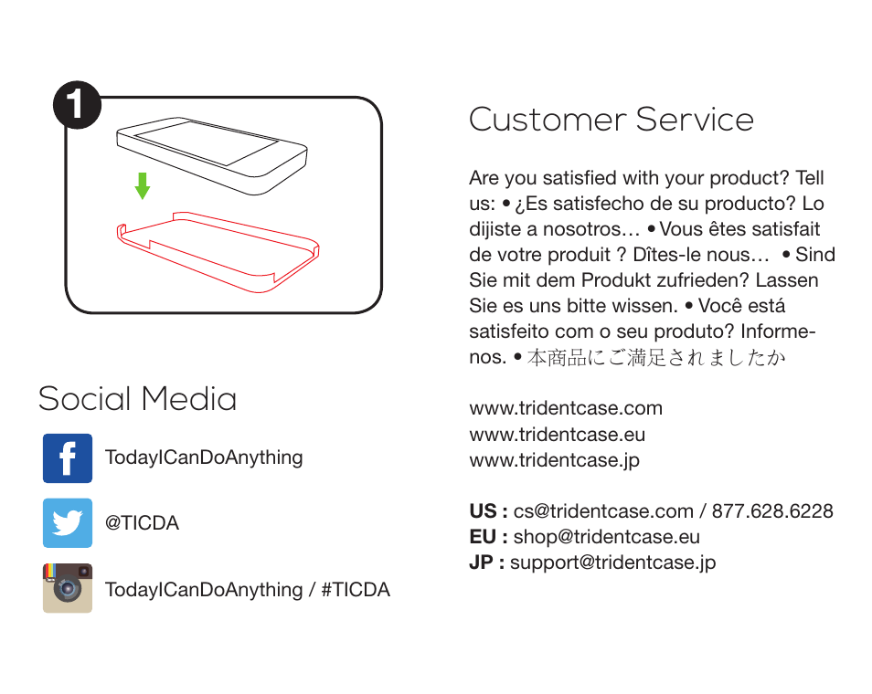 Customer service, Social media | Trident Case Apple iPhone 5/5S TICDA Shell Case - Case Installation Instructions User Manual | Page 2 / 5