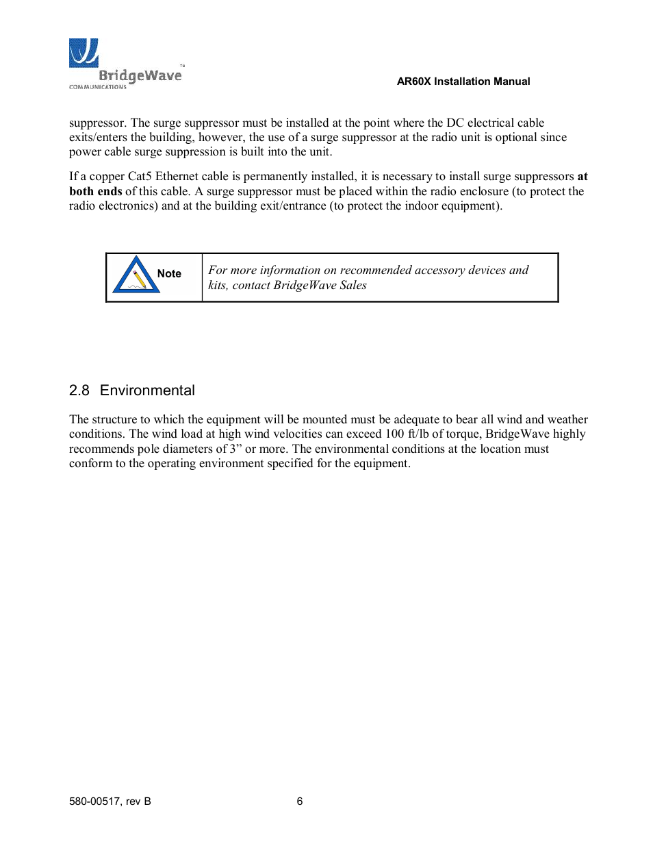 Environmental, 8 environmental | BridgeWave AR60X User Manual | Page 12 / 40