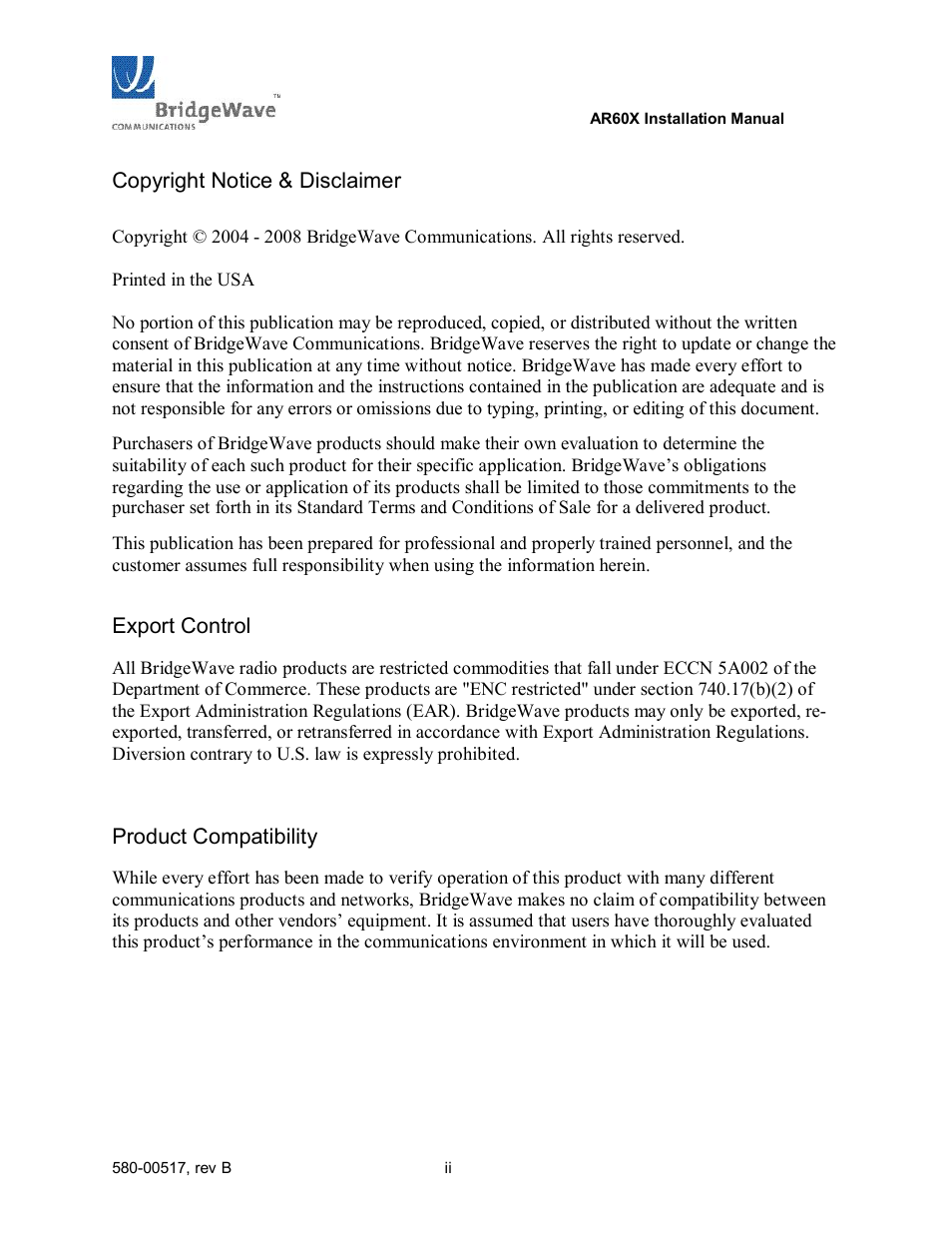 BridgeWave AR60X User Manual | Page 2 / 40