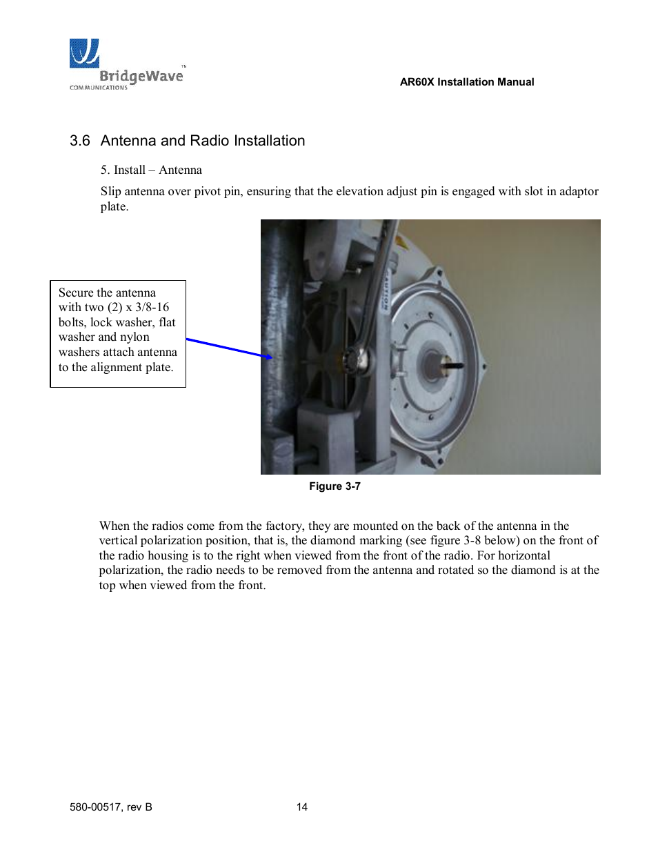 Antenna and radio installation, 6 antenna and radio installation | BridgeWave AR60X User Manual | Page 20 / 40