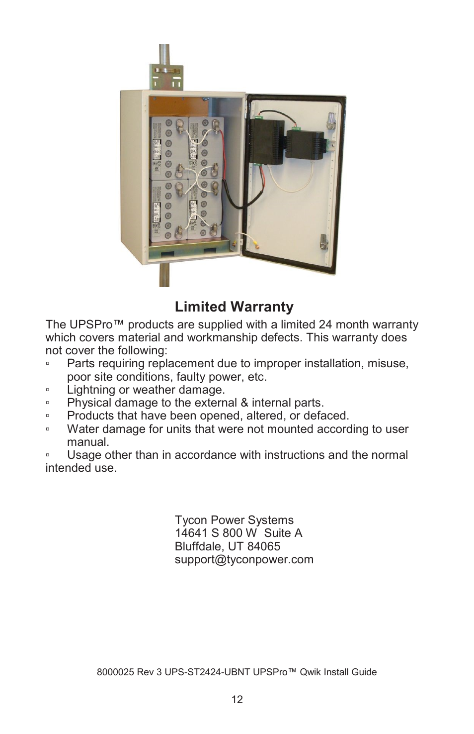 Limited warranty | Tycon Power UPS-ST2424-50-UBNT User Manual | Page 12 / 12