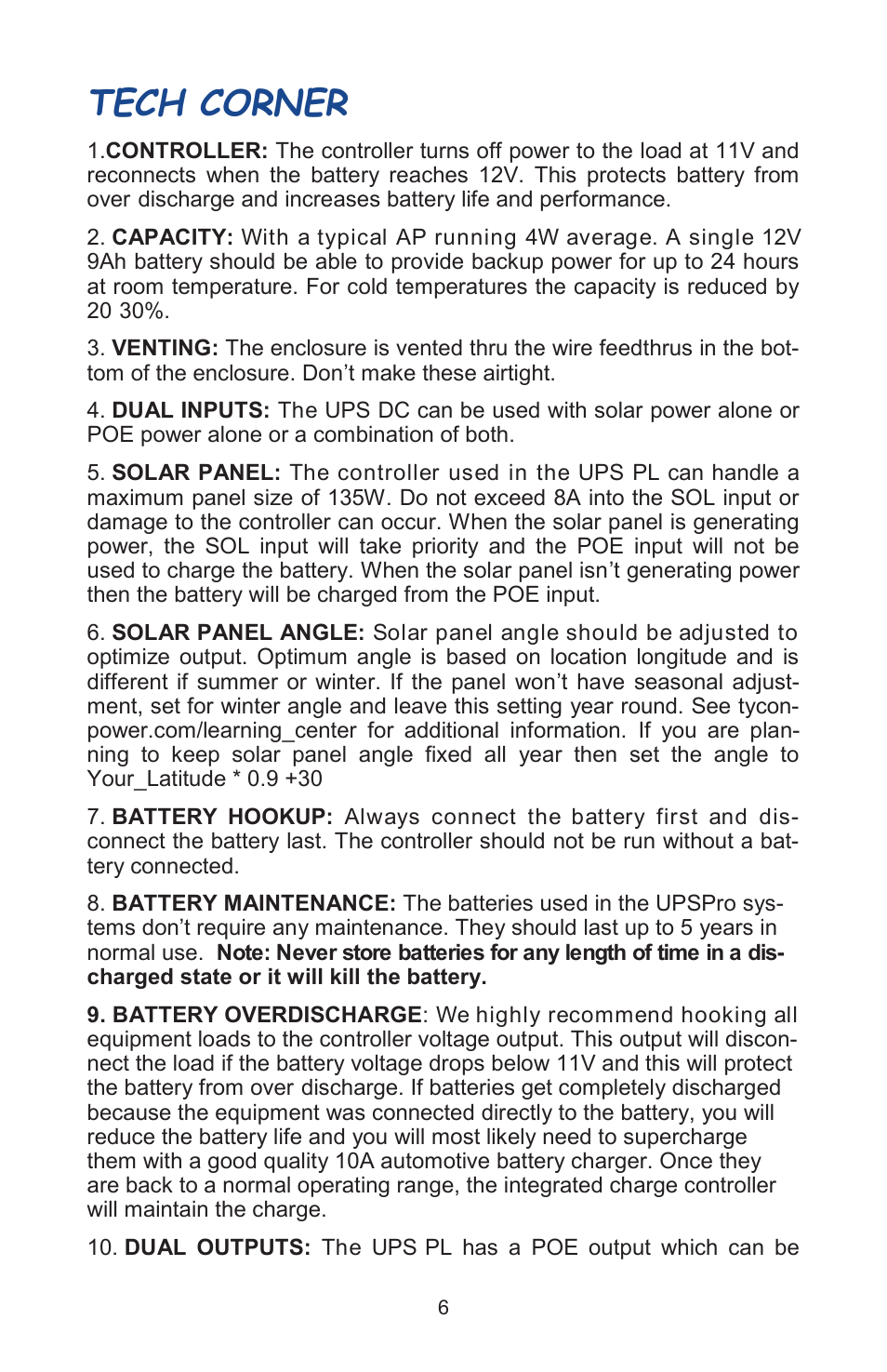 Tech corner | Tycon Power UPS-PL1212-18 User Manual | Page 6 / 8