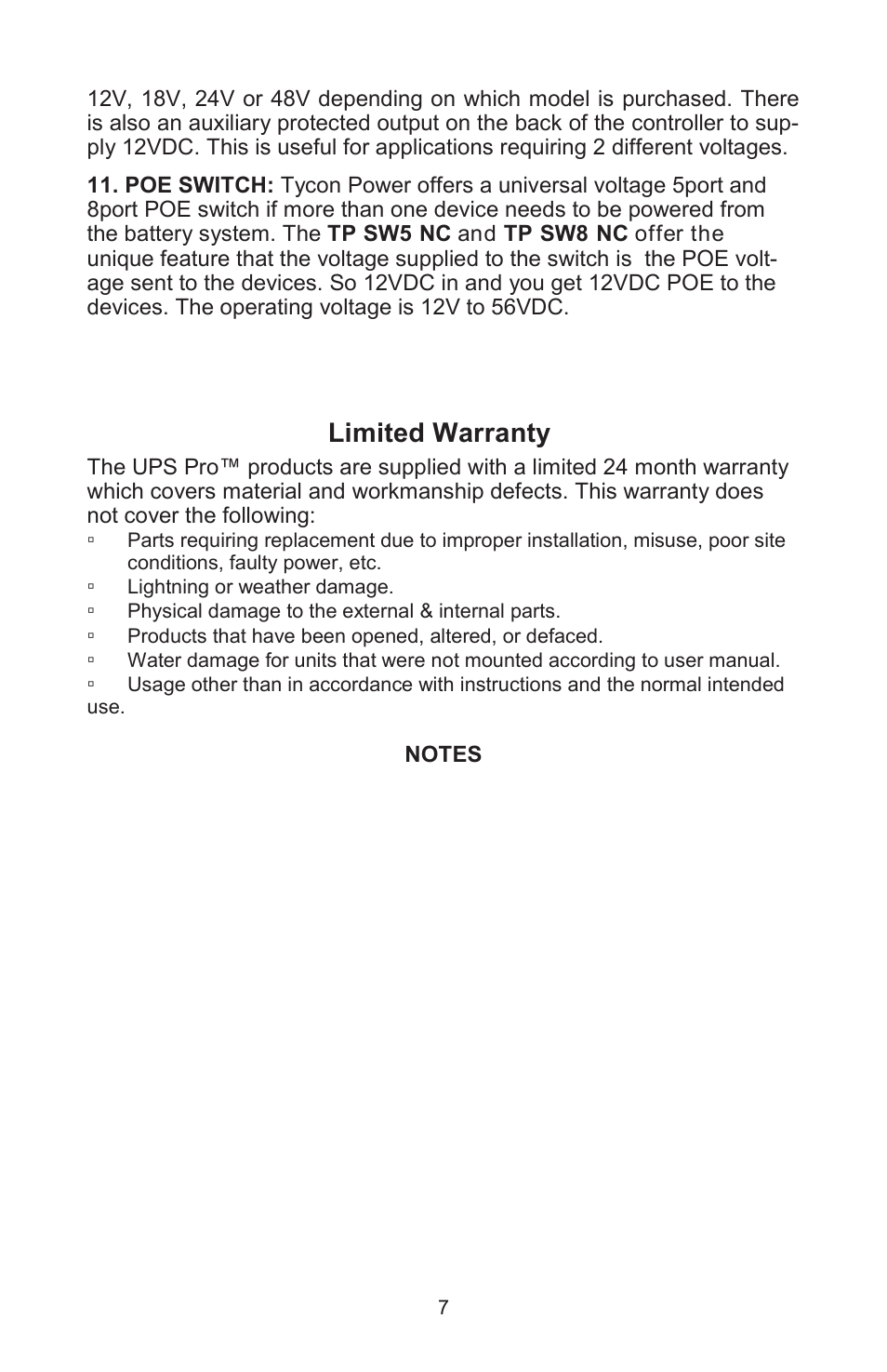 Limited warranty | Tycon Power UPS-PL1212-18 User Manual | Page 7 / 8