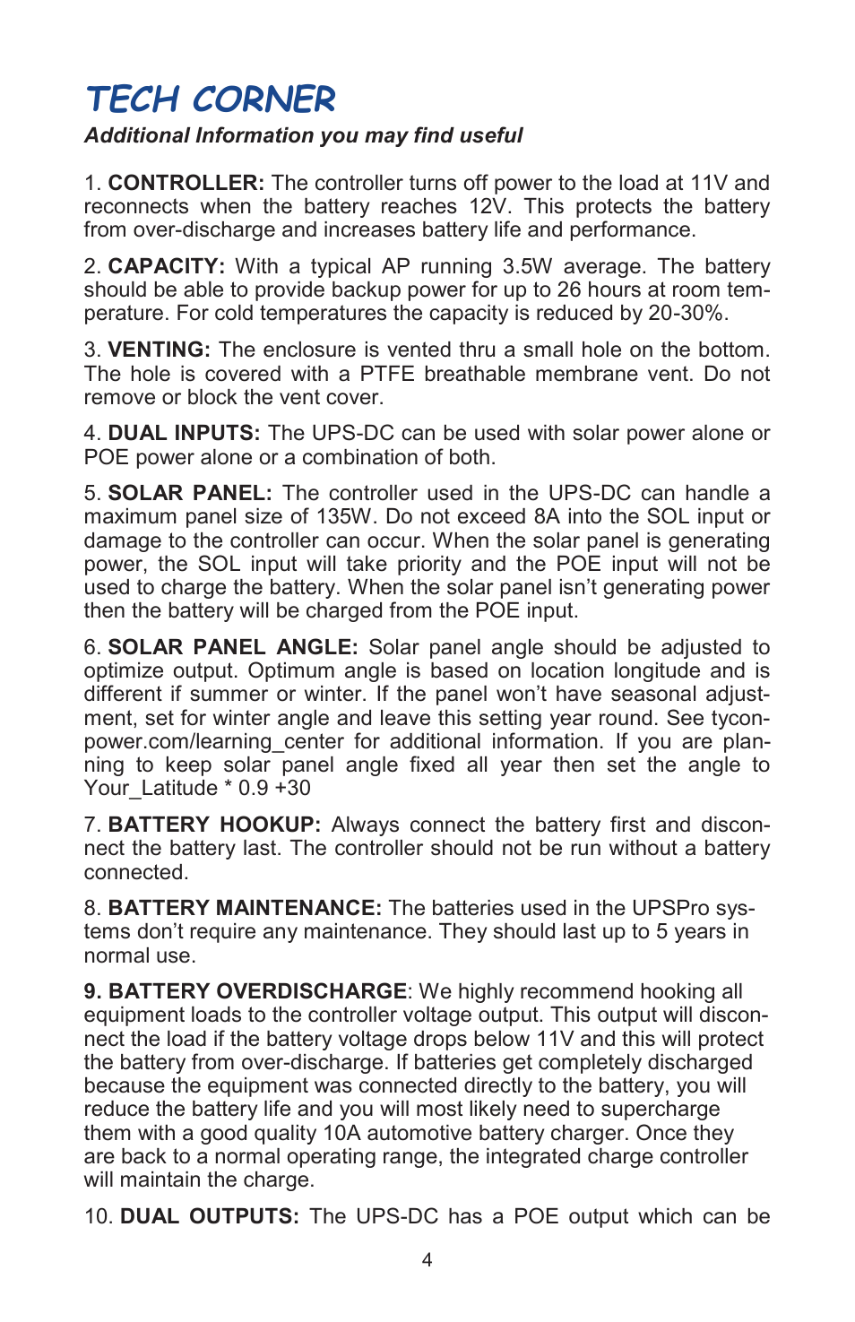 Tech corner | Tycon Power UPS-DC1212-9 User Manual | Page 4 / 8