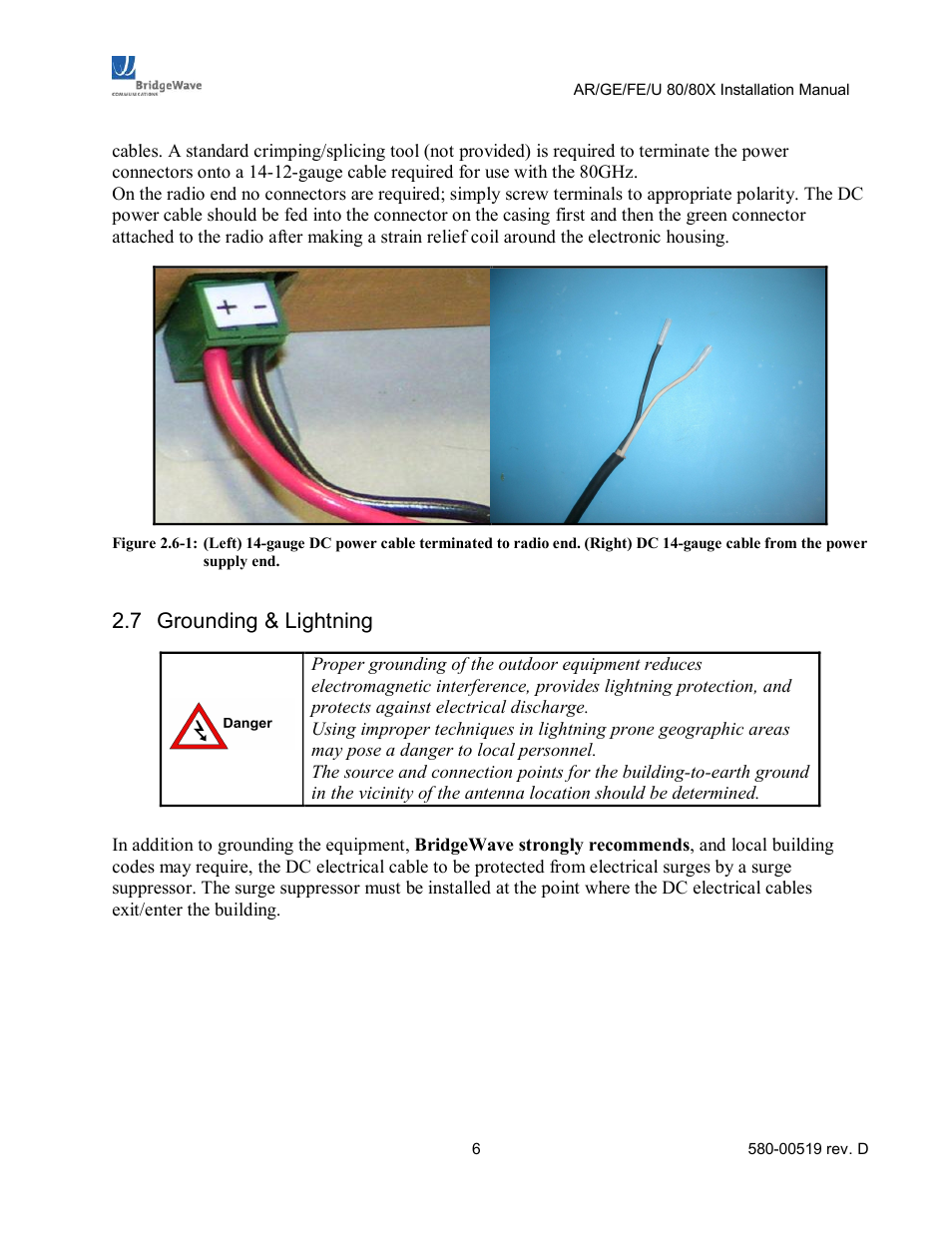 Grounding & lightning, 7 grounding & lightning | BridgeWave AR80 User Manual | Page 11 / 43
