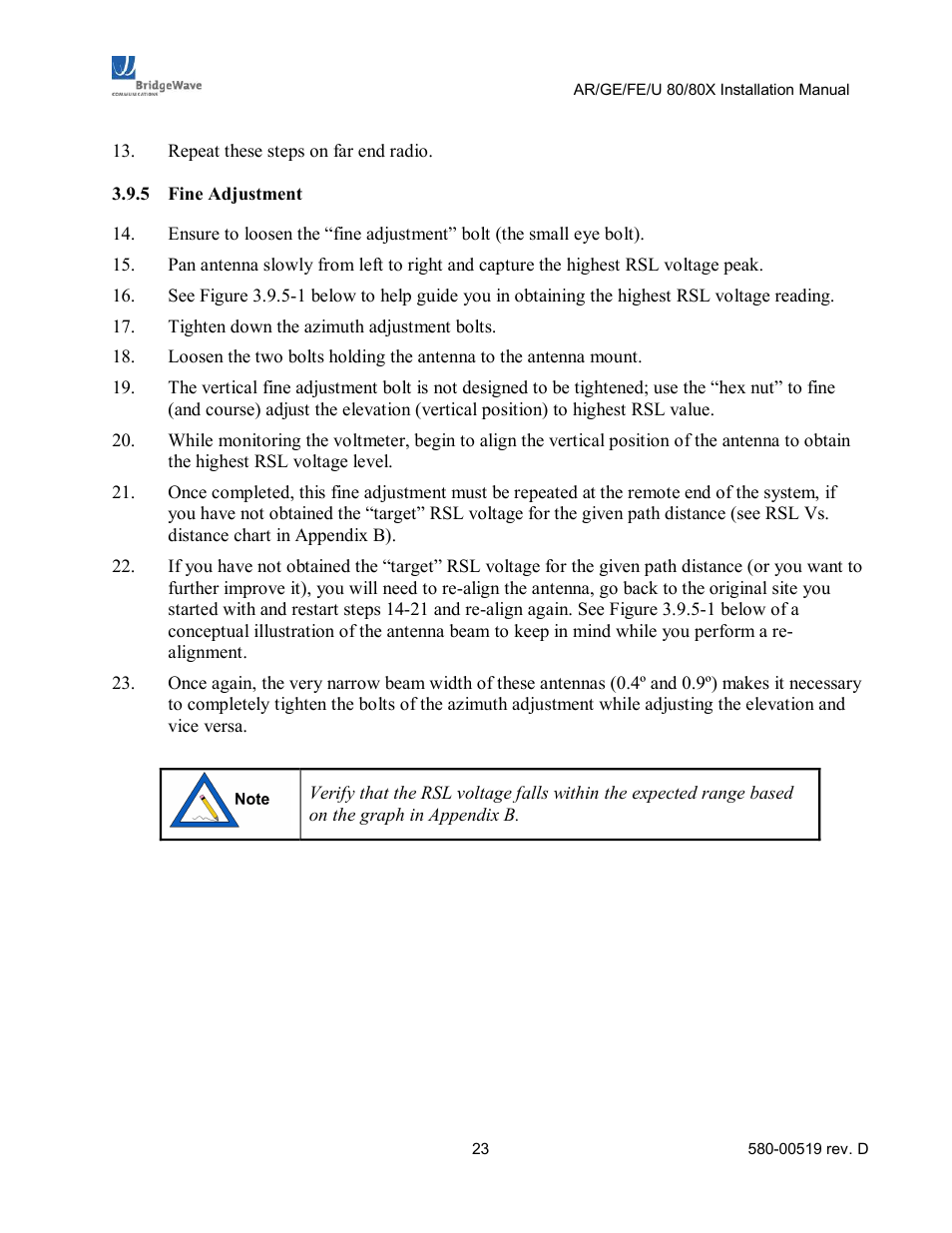 BridgeWave AR80 User Manual | Page 28 / 43