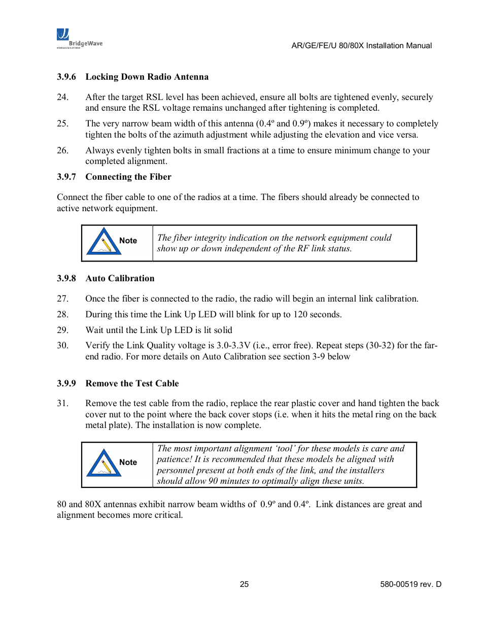BridgeWave AR80 User Manual | Page 30 / 43