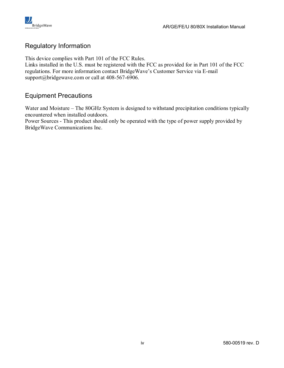 BridgeWave AR80 User Manual | Page 4 / 43