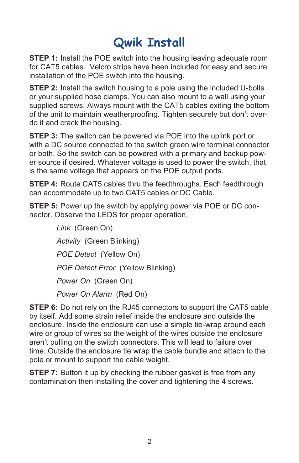 Qwik install | Tycon Power TP-SWxxNC-OUT User Manual | Page 2 / 4