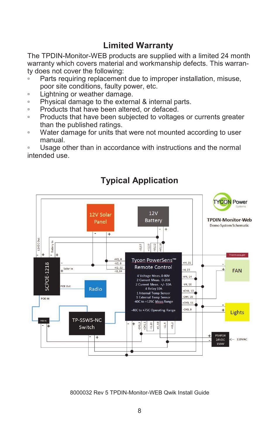 Limited warranty, Typical application | Tycon Power TPDIN-Monitor-WEB User Manual | Page 8 / 8