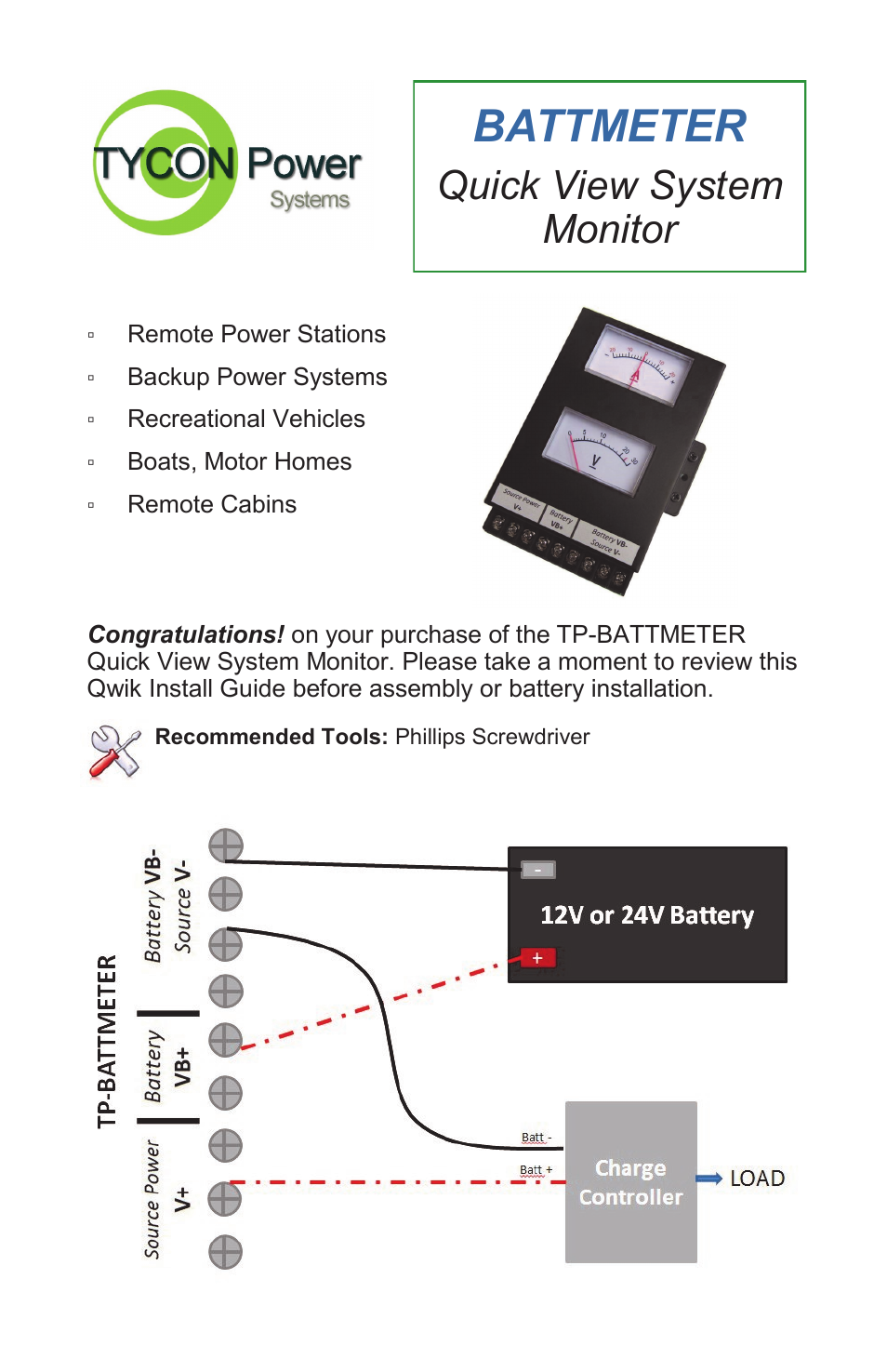 Tycon Power BATTMETER User Manual | 4 pages