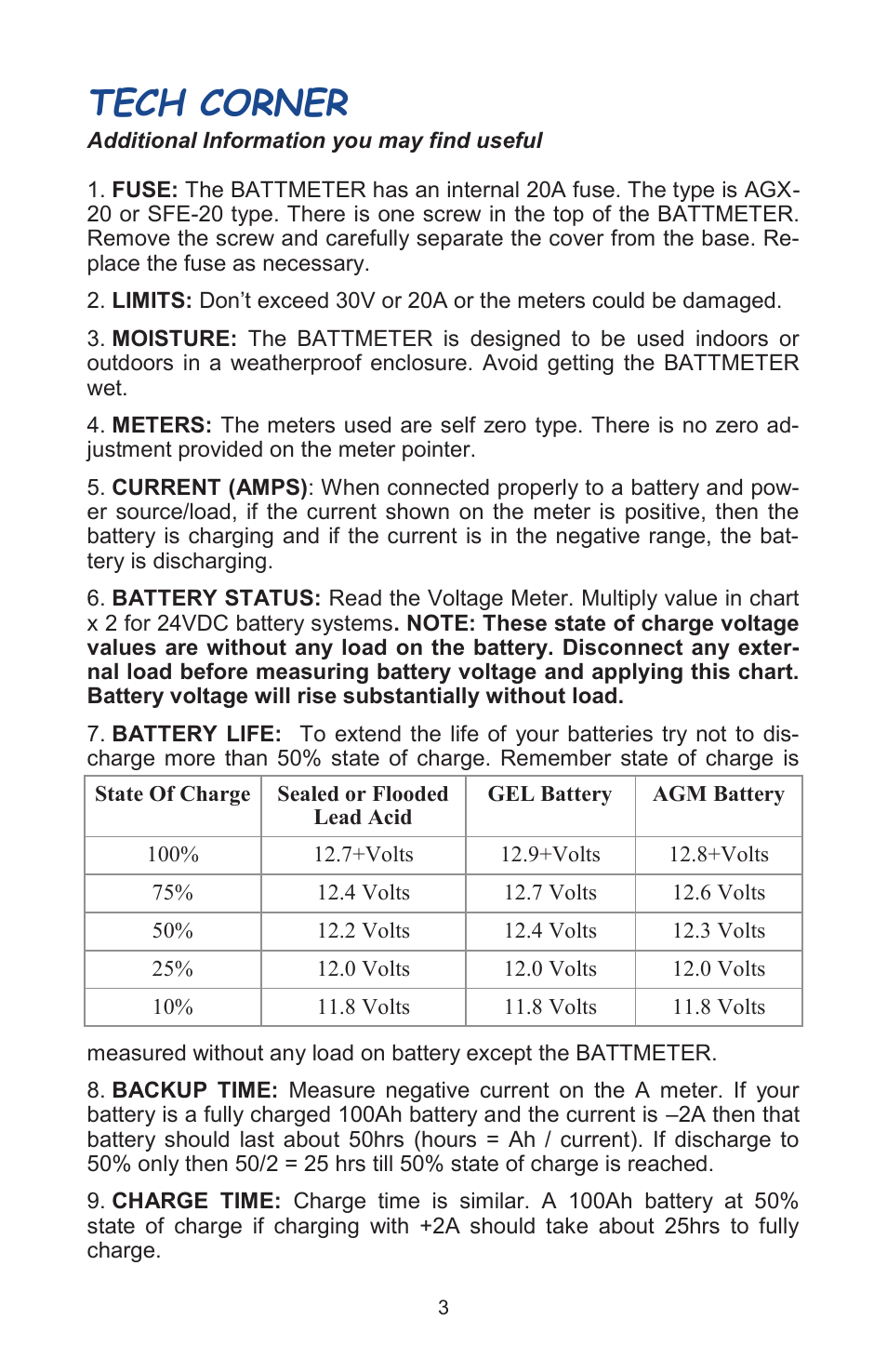 Tech corner | Tycon Power BATTMETER User Manual | Page 3 / 4