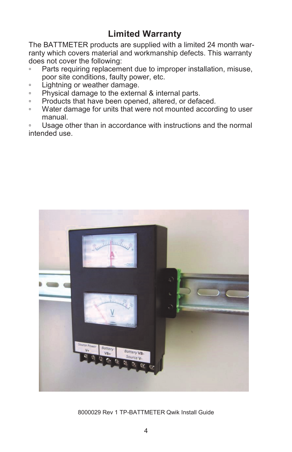 Limited warranty | Tycon Power BATTMETER User Manual | Page 4 / 4