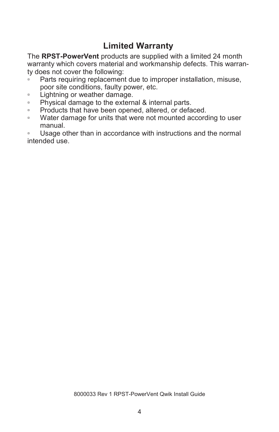 Limited warranty | Tycon Power RPST-PowerVent User Manual | Page 4 / 4