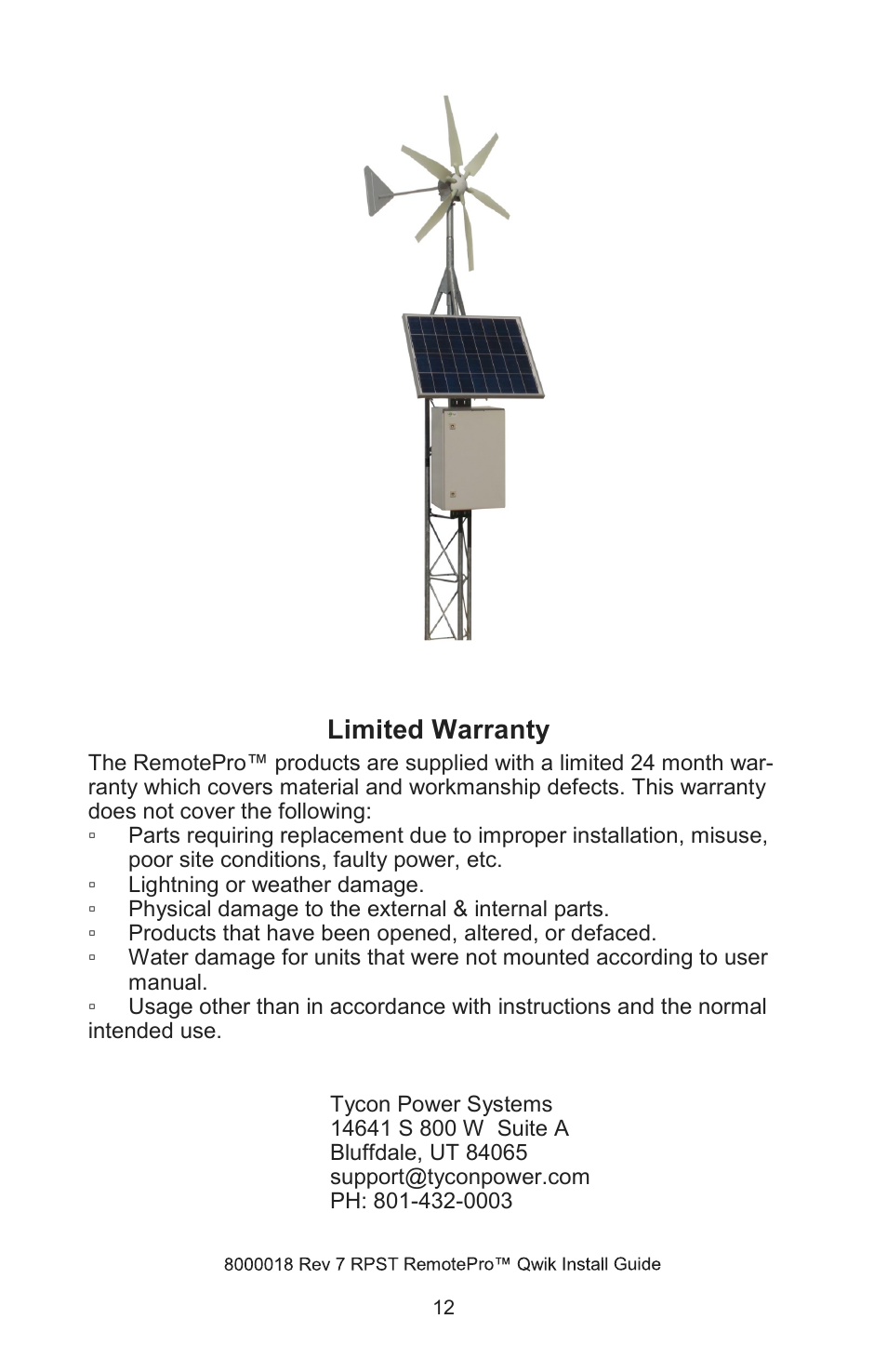 Limited warranty | Tycon Power RPST2424-100-280 User Manual | Page 12 / 12