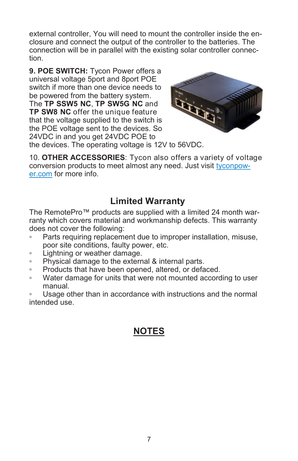 Limited warranty | Tycon Power RPPL2424-18-30 User Manual | Page 7 / 8