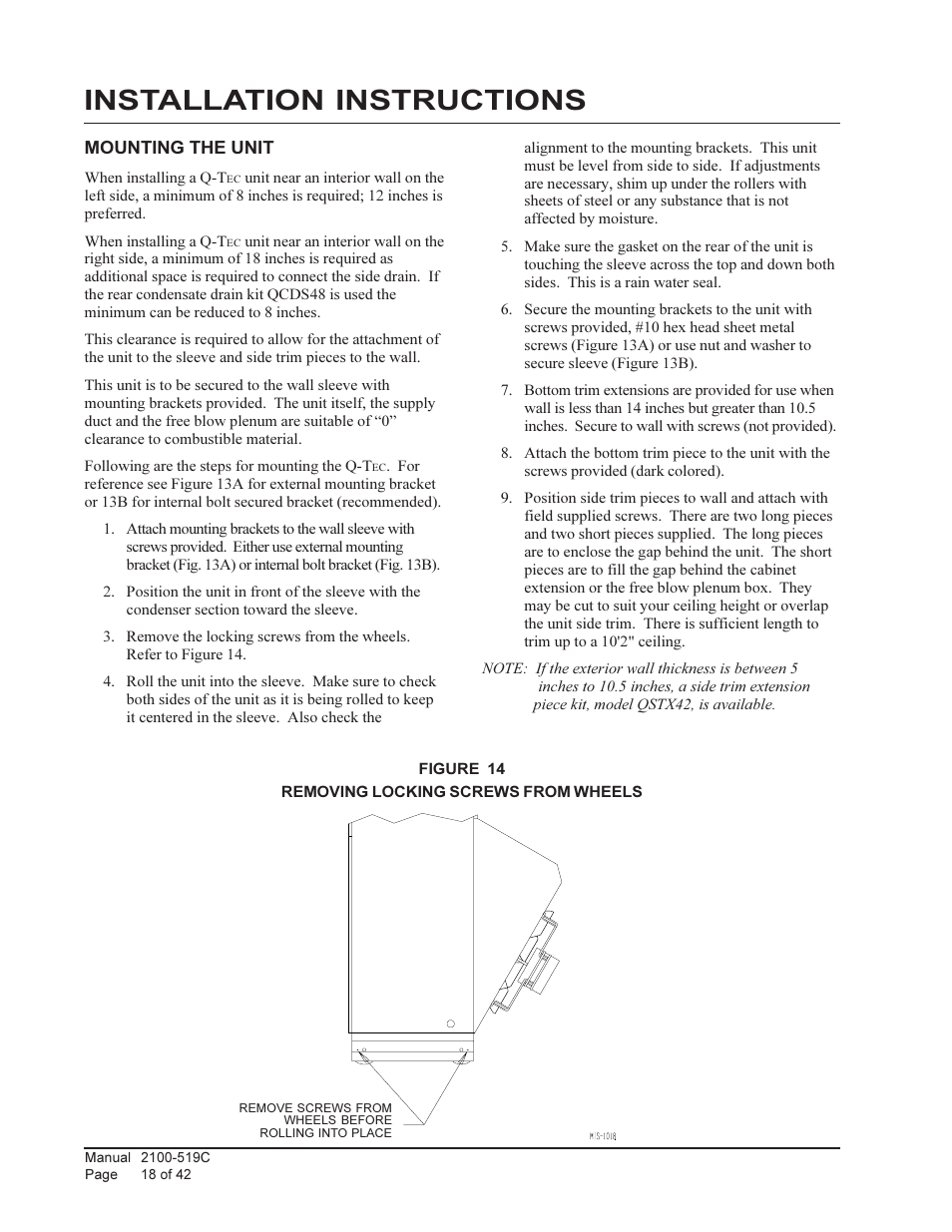 Installation instructions | Bard QTEC SERIES PACKAGED HEAT PUMP Q36H1 User Manual | Page 18 / 42