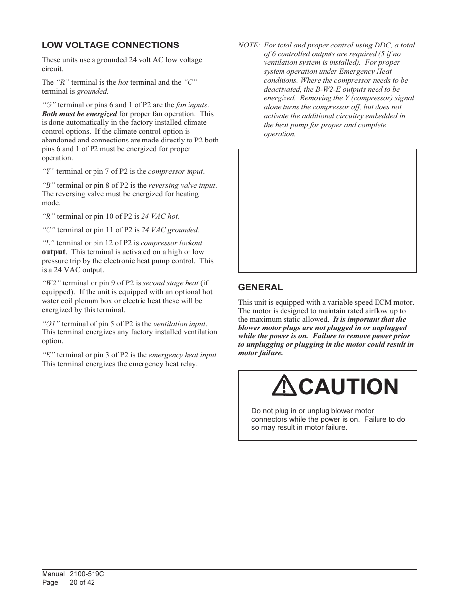 Caution | Bard QTEC SERIES PACKAGED HEAT PUMP Q36H1 User Manual | Page 20 / 42