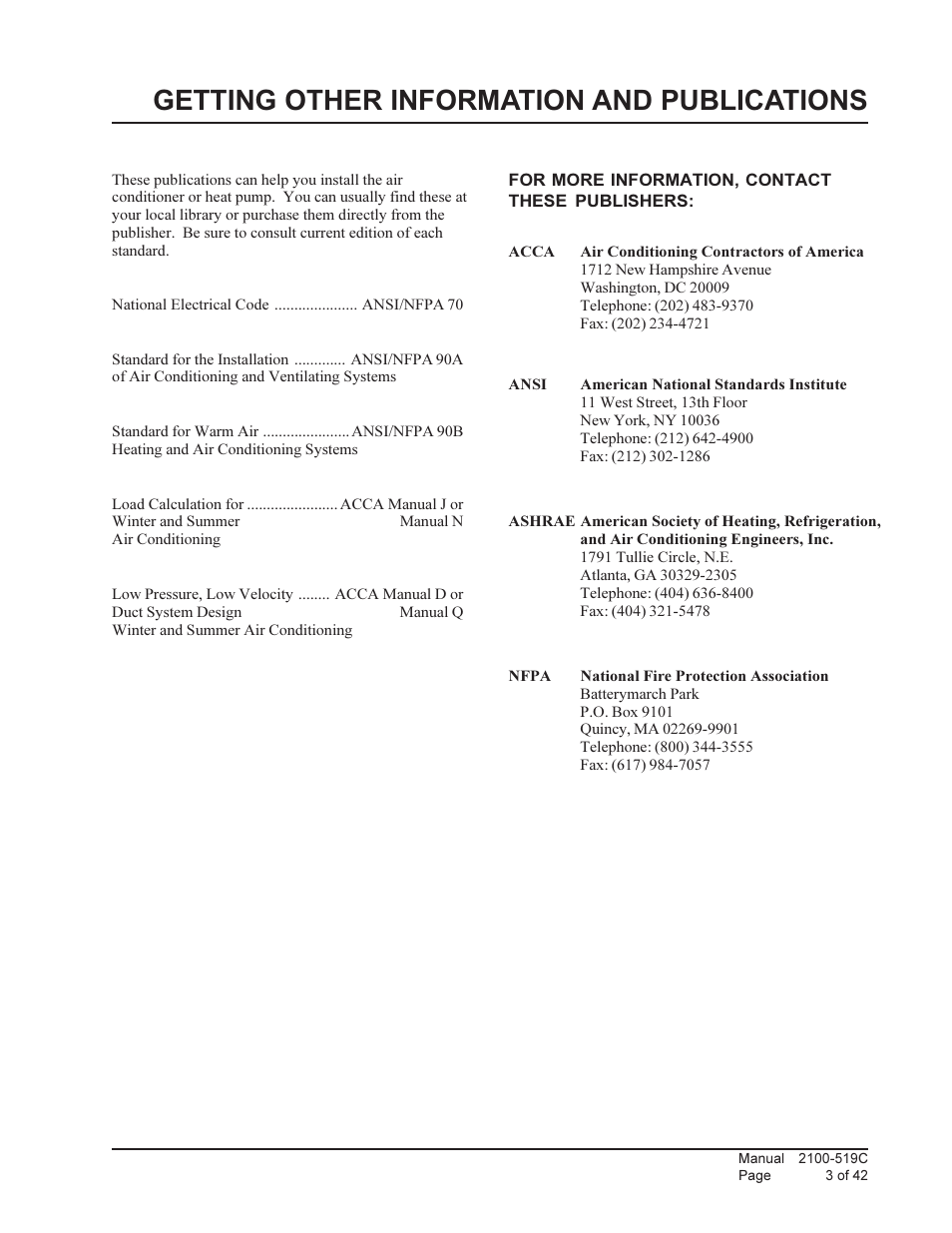 Getting other information and publications | Bard QTEC SERIES PACKAGED HEAT PUMP Q36H1 User Manual | Page 3 / 42