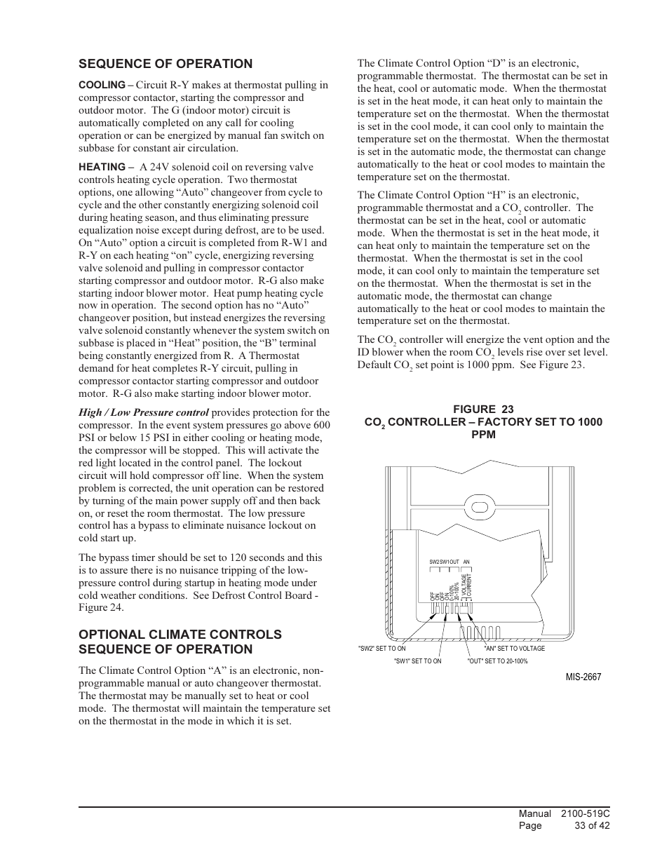 Sequence of operation, Optional climate controls sequence of operation | Bard QTEC SERIES PACKAGED HEAT PUMP Q36H1 User Manual | Page 33 / 42