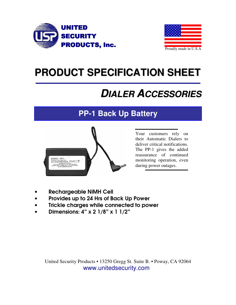 United Security PP1 User Manual | 1 page