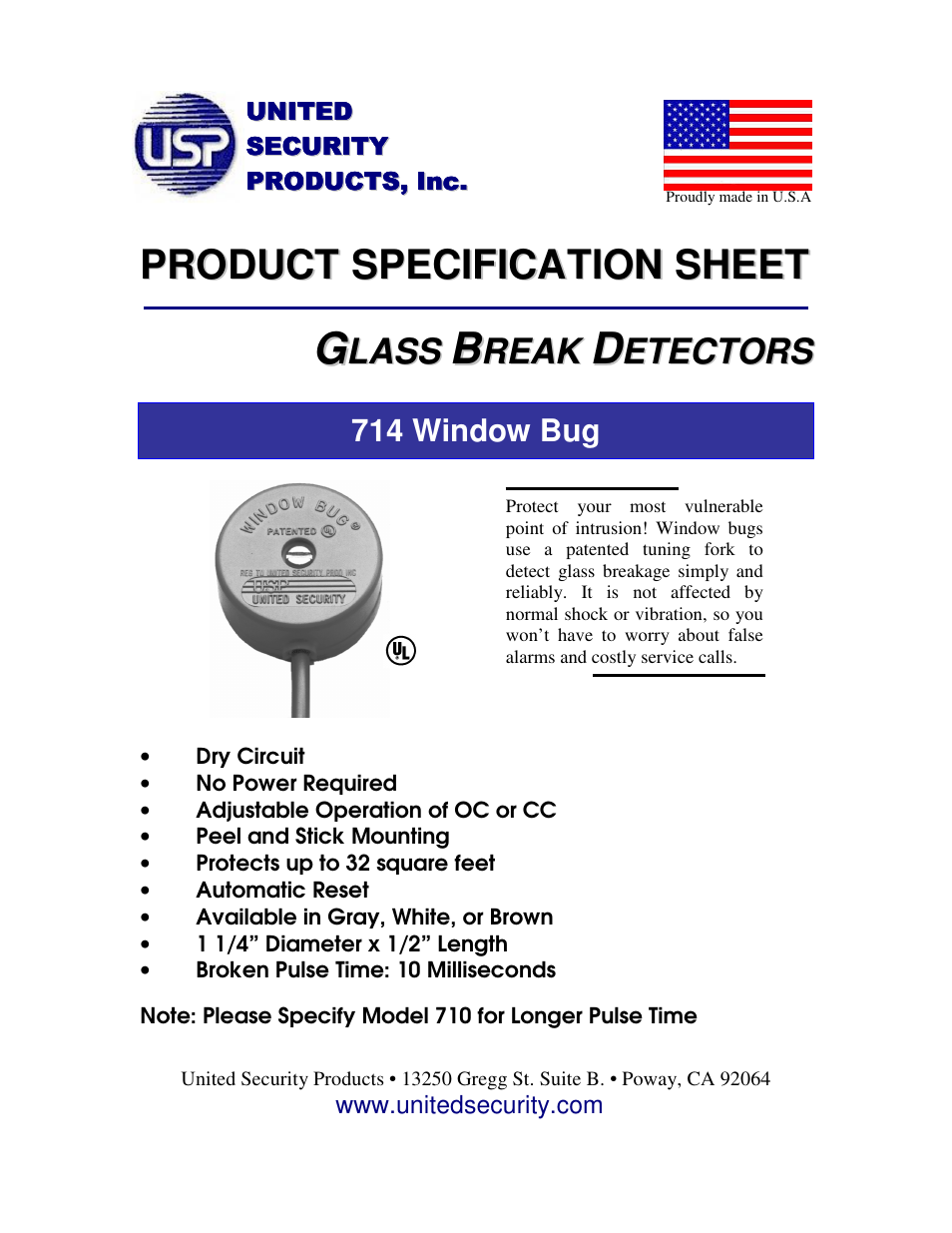 United Security 724 User Manual | 1 page