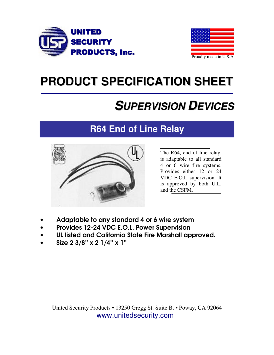 United Security R64 User Manual | 1 page