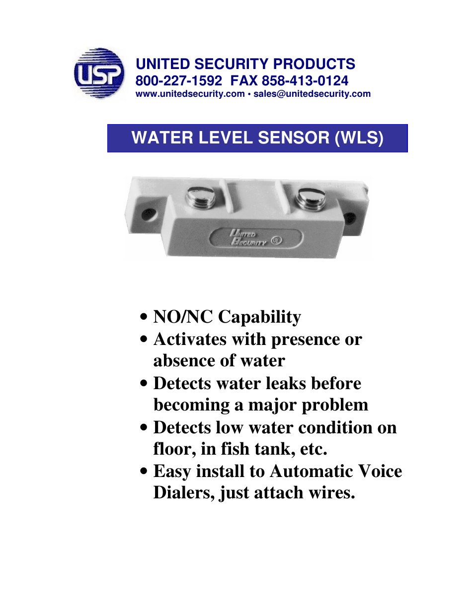 United Security WLS User Manual | 1 page