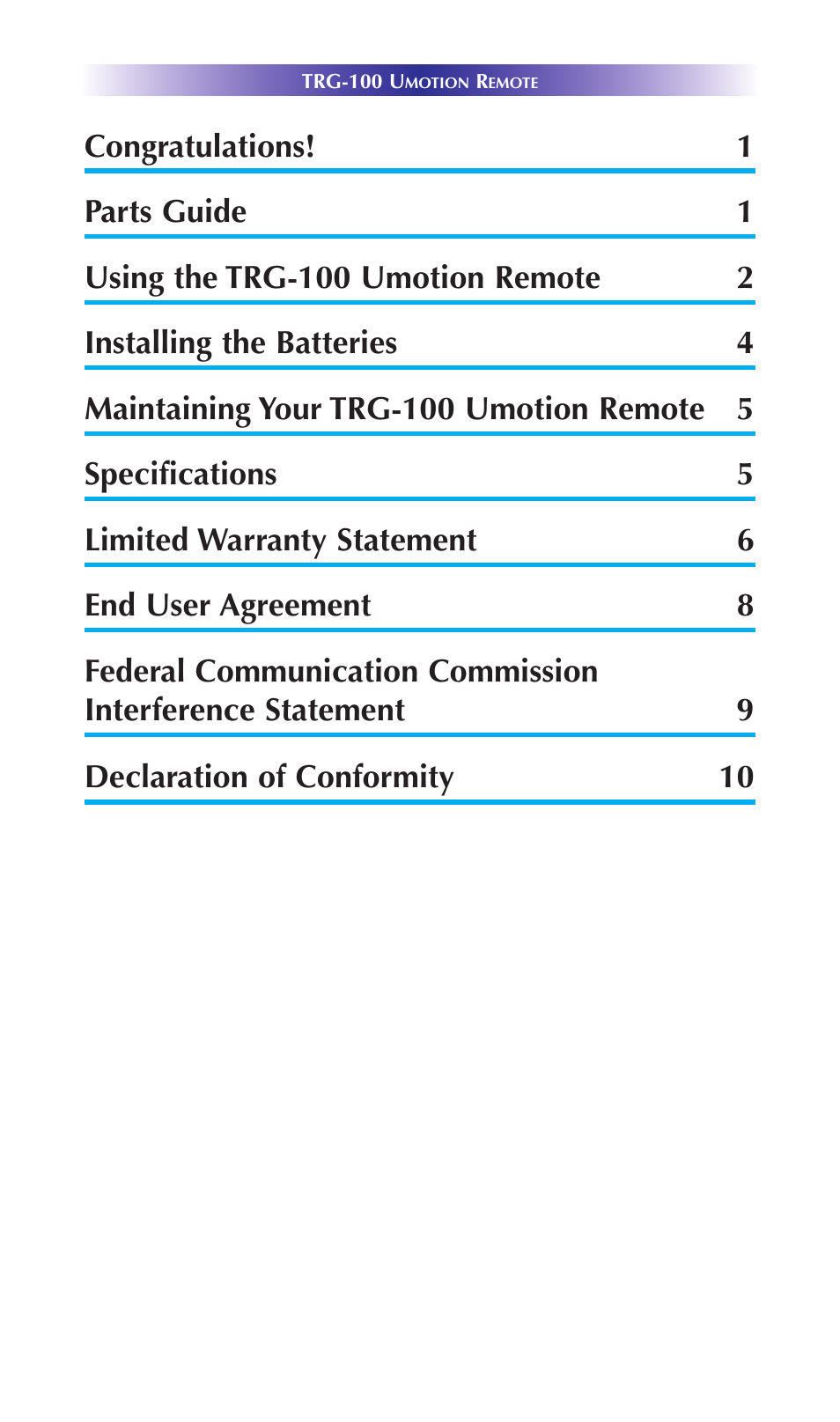 Universal Remote Control (URS) TRG-100 User Manual | Page 3 / 18