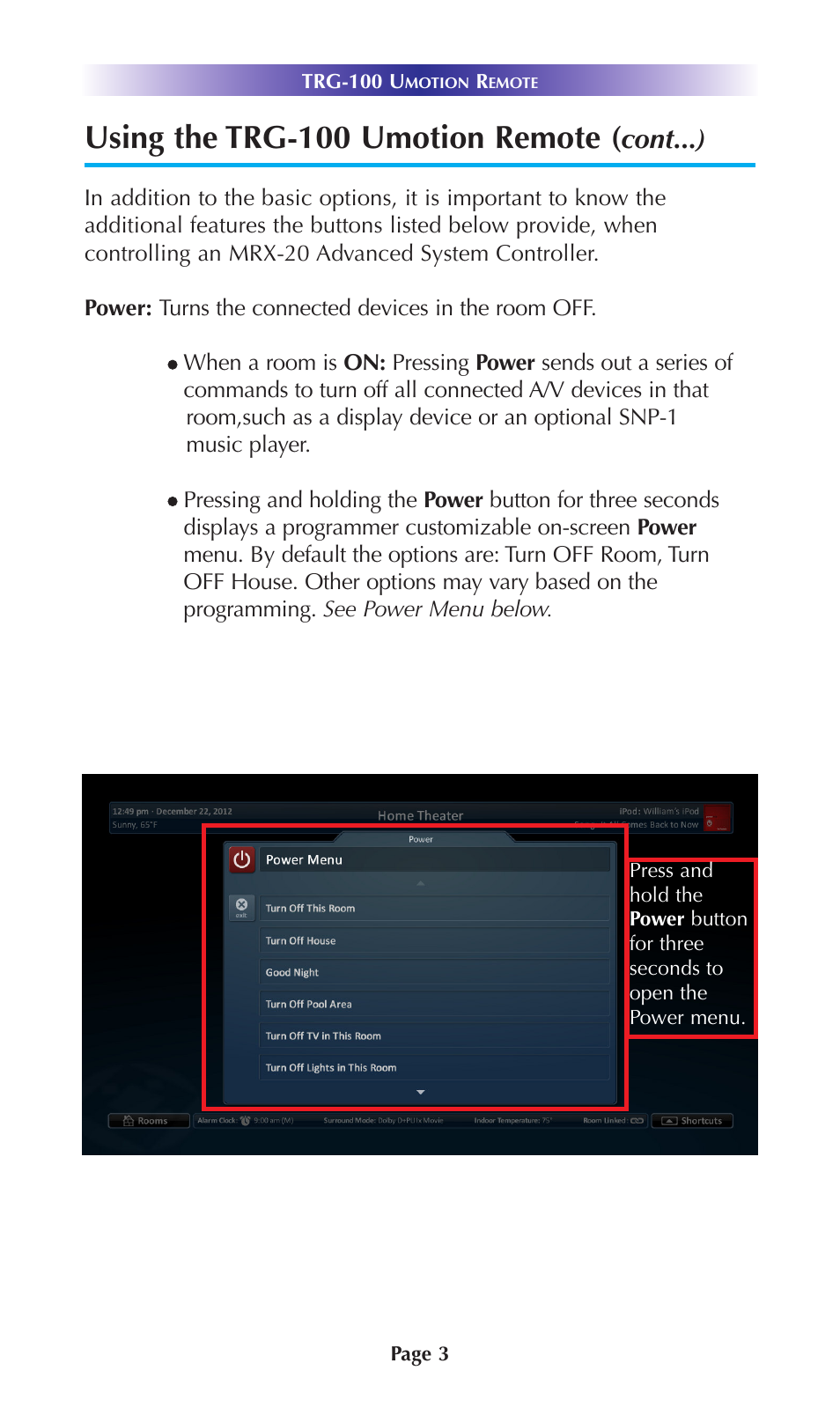 Using the trg-100 umotion remote, Cont...) | Universal Remote Control (URS) TRG-100 User Manual | Page 6 / 18