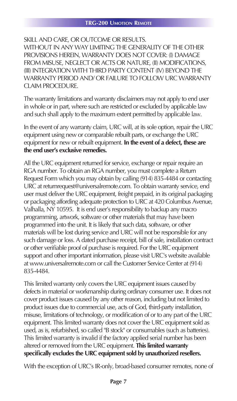 Universal Remote Control (URS) TRG-200 User Manual | Page 10 / 18