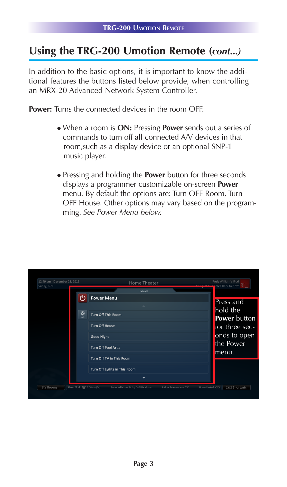 Using the trg-200 umotion remote, Cont...) | Universal Remote Control (URS) TRG-200 User Manual | Page 6 / 18