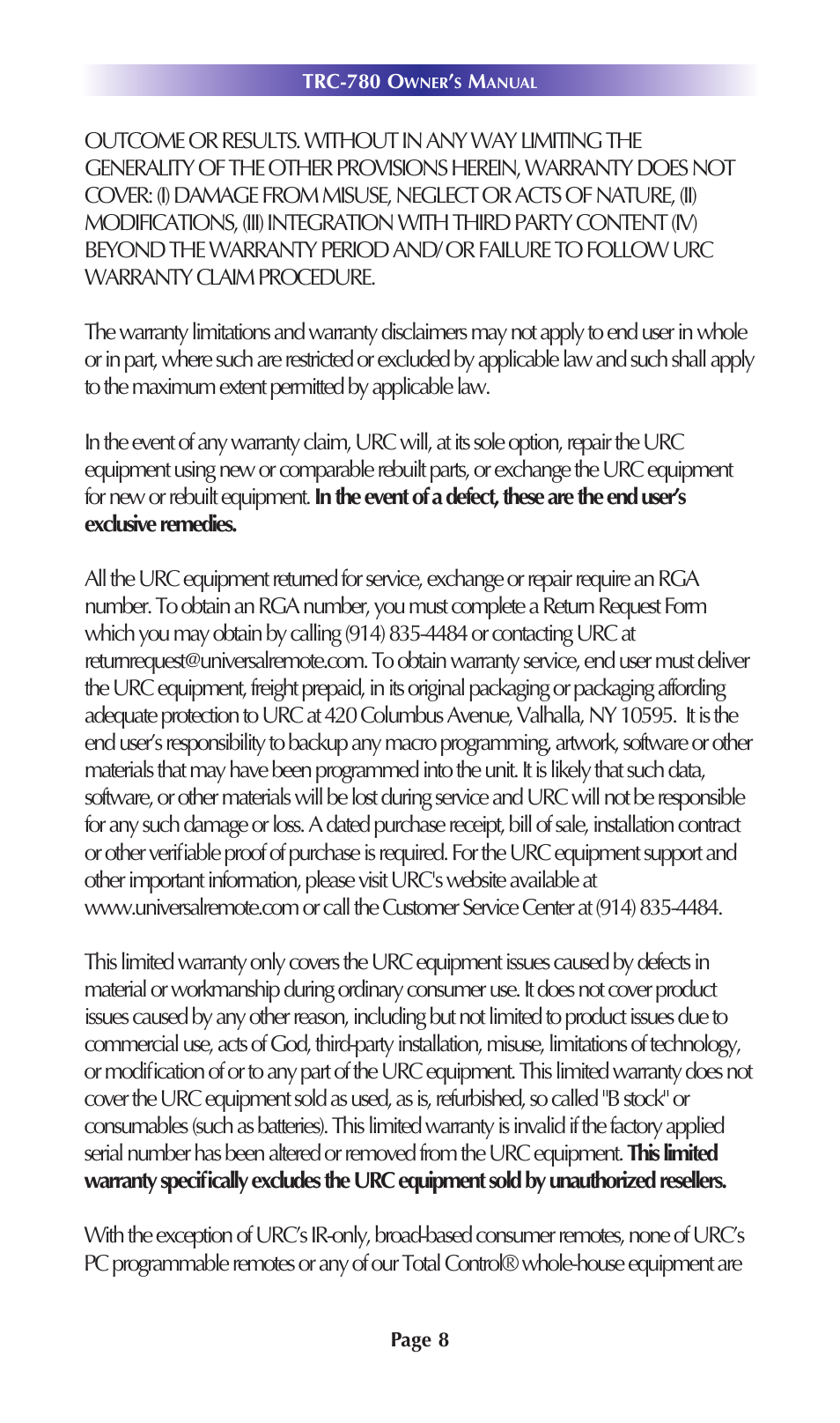 Universal Remote Control (URS) TRC-780 User Manual | Page 11 / 18