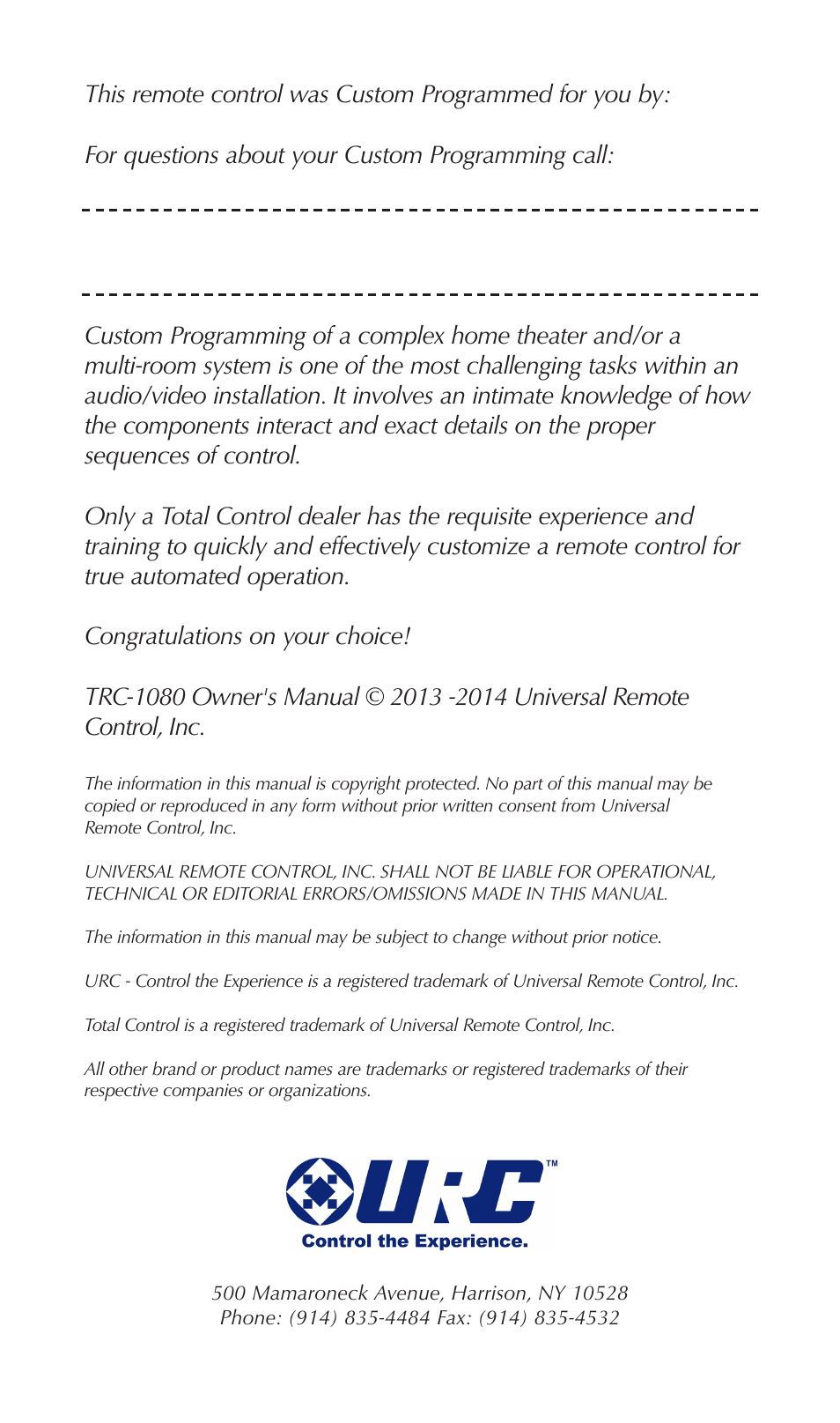 Universal Remote Control (URS) TRC-1080 User Manual | Page 2 / 23