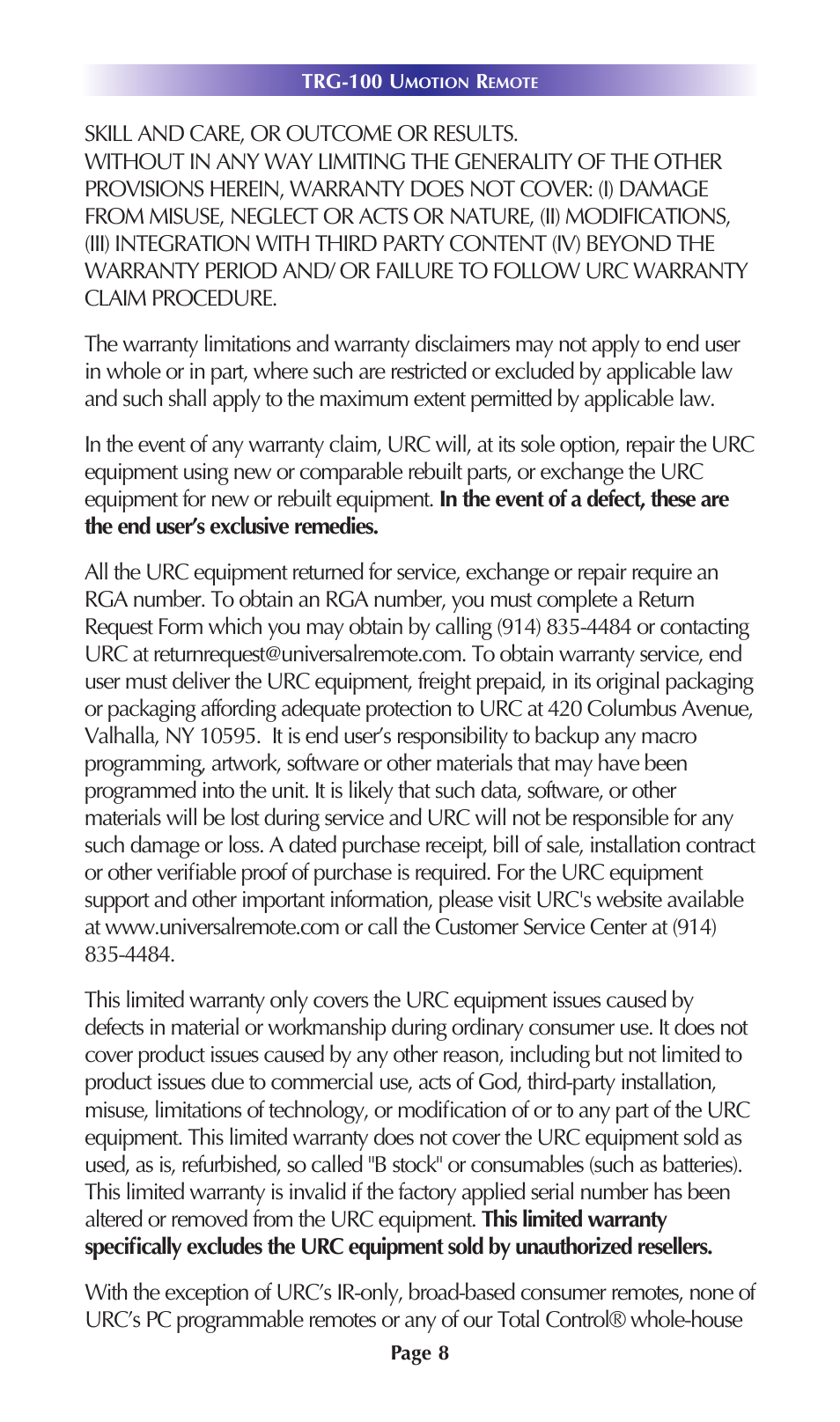 Universal Remote Control (URS) TRG-200 User Manual | Page 11 / 19