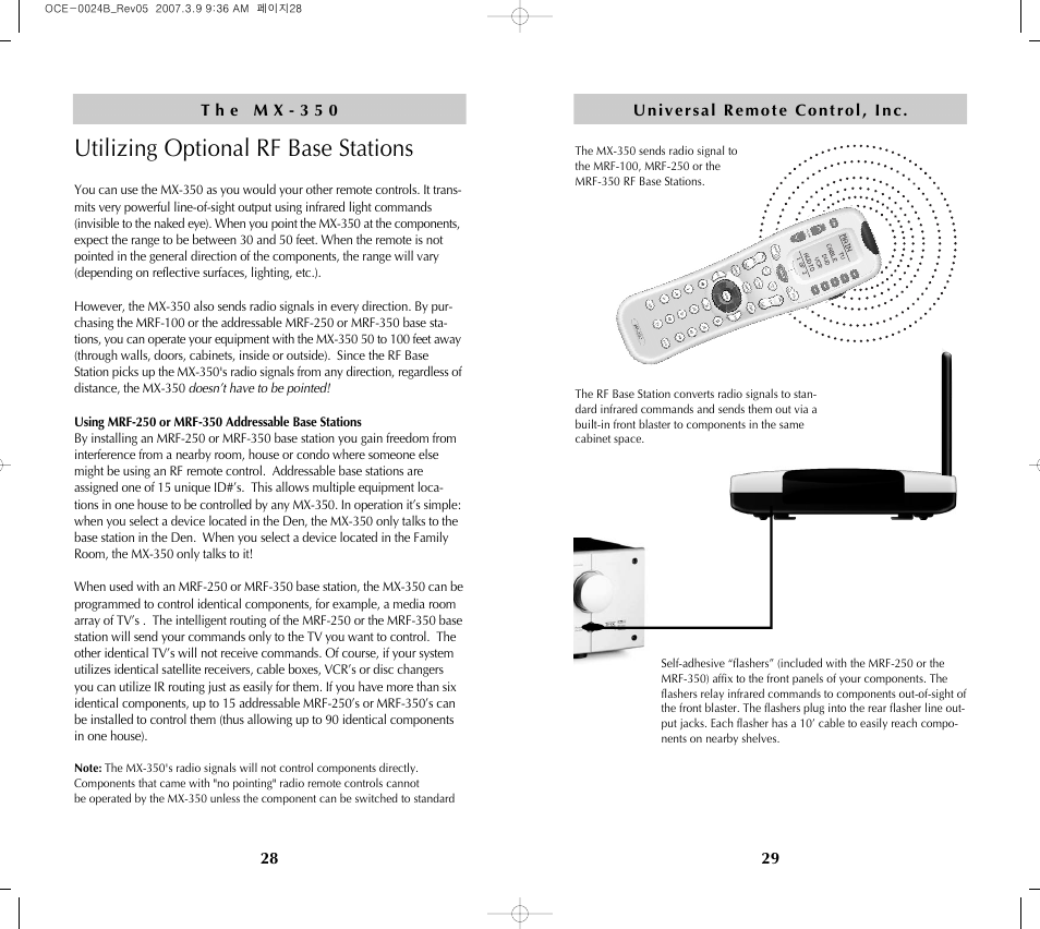 Utilizing optional rf base stations | Universal Remote Control (URS) MX-350 User Manual | Page 16 / 33