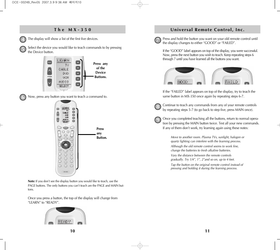 Universal Remote Control (URS) MX-350 User Manual | Page 7 / 33