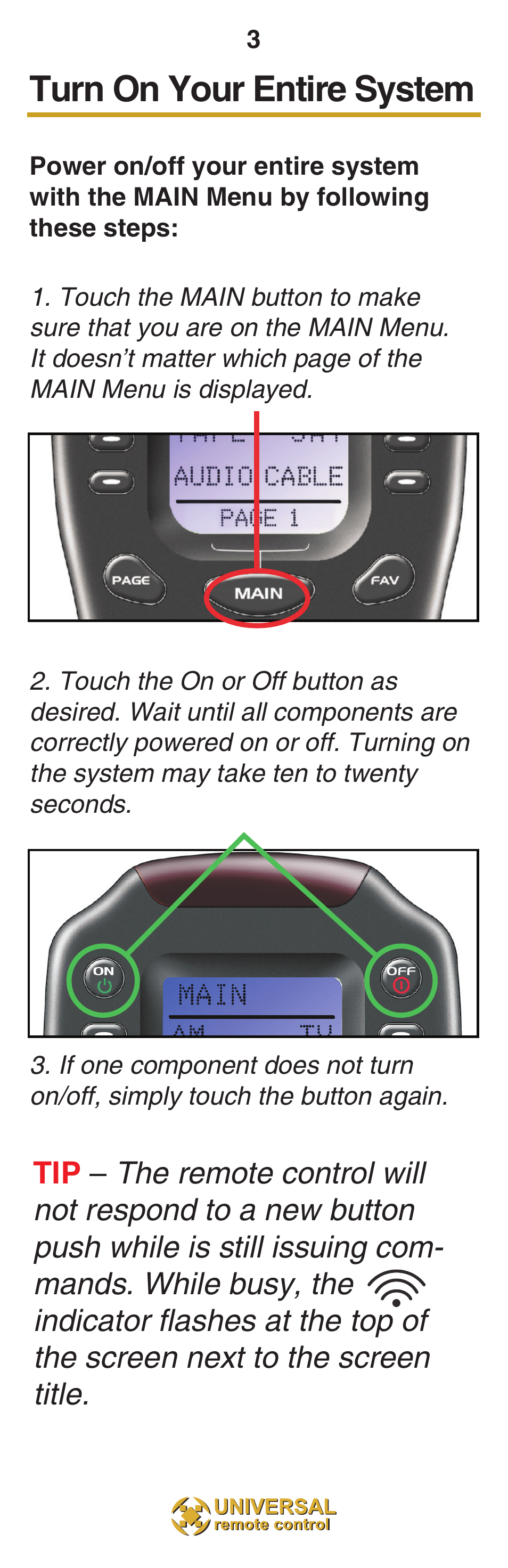 Turn on your entire system | Universal Remote Control (URS) MX-850 User Manual | Page 6 / 20