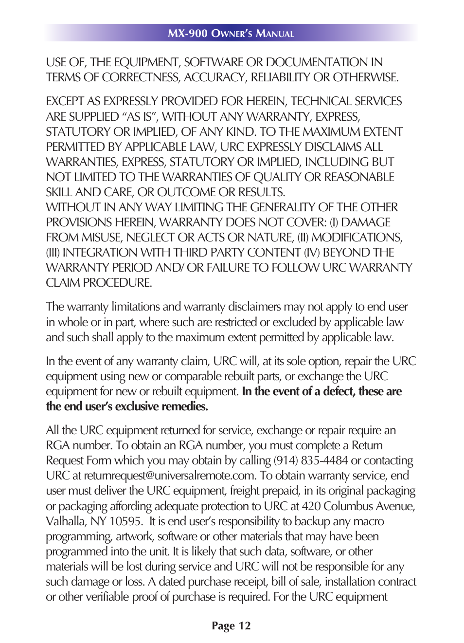 Universal Remote Control (URS) MX-900 User Manual | Page 15 / 19