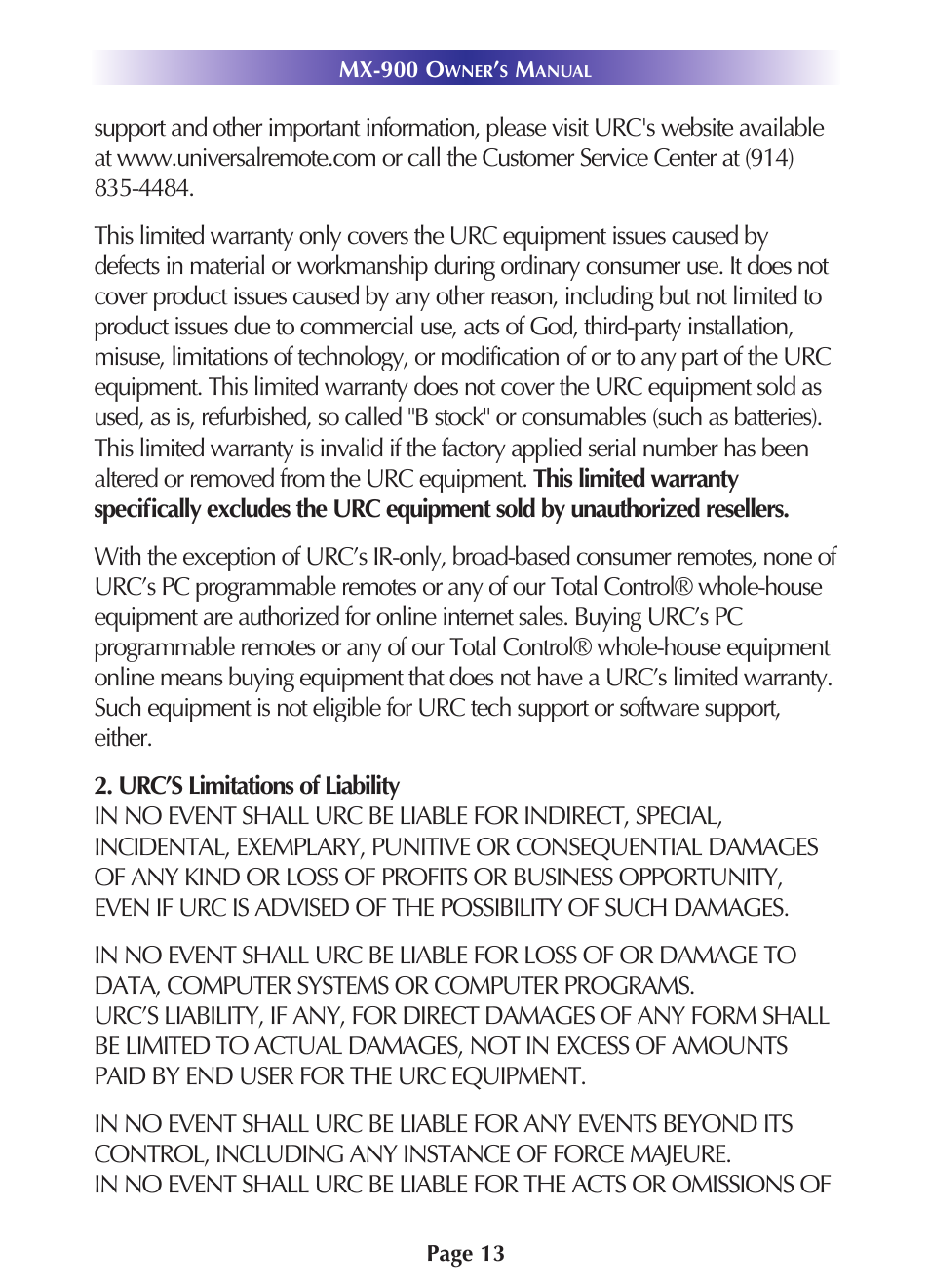 Universal Remote Control (URS) MX-900 User Manual | Page 16 / 19