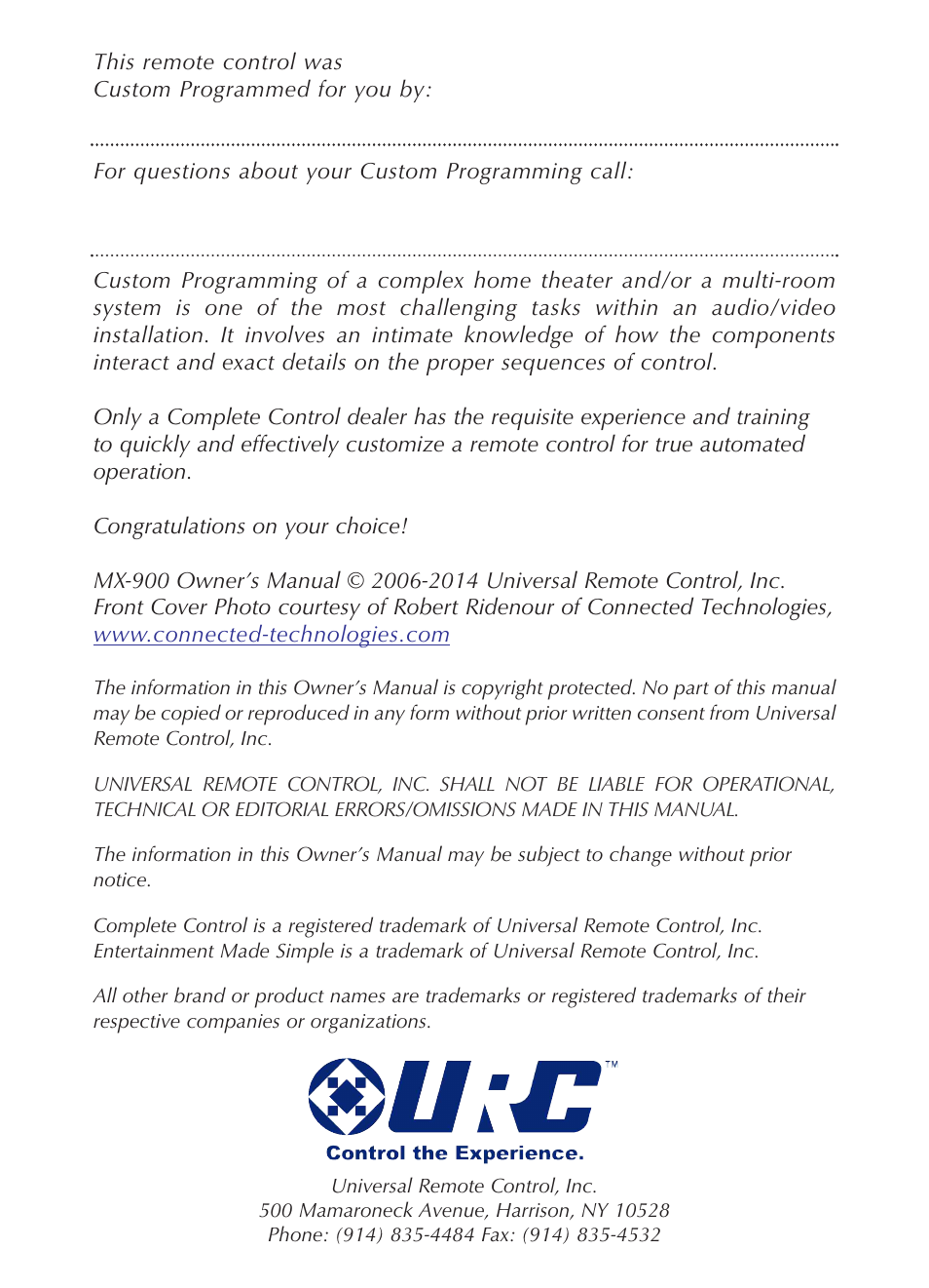 Universal Remote Control (URS) MX-900 User Manual | Page 2 / 19
