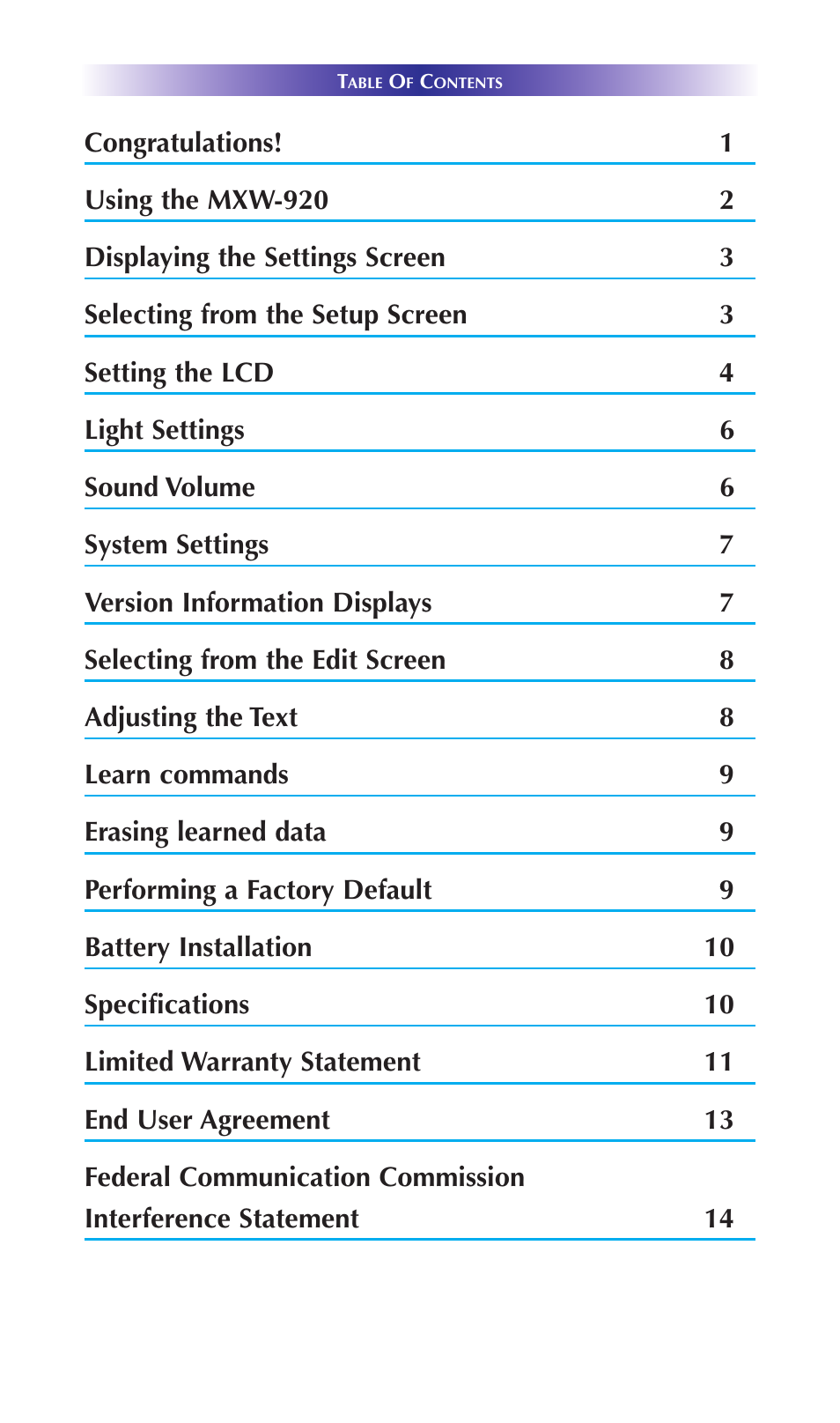 Universal Remote Control (URS) MXW-920 User Manual | Page 3 / 20