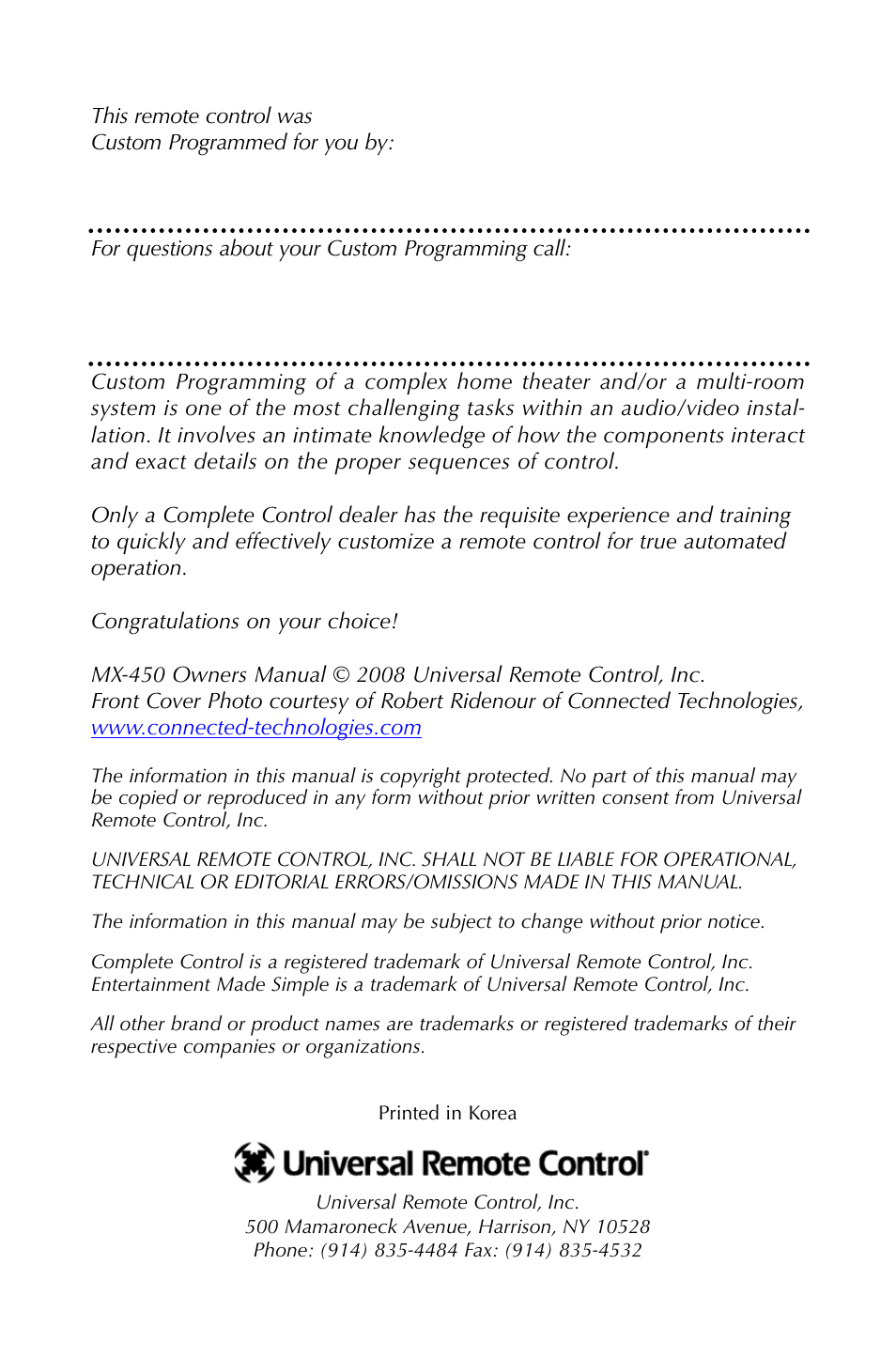Universal Remote Control (URS) MX-450 User Manual | Page 2 / 12