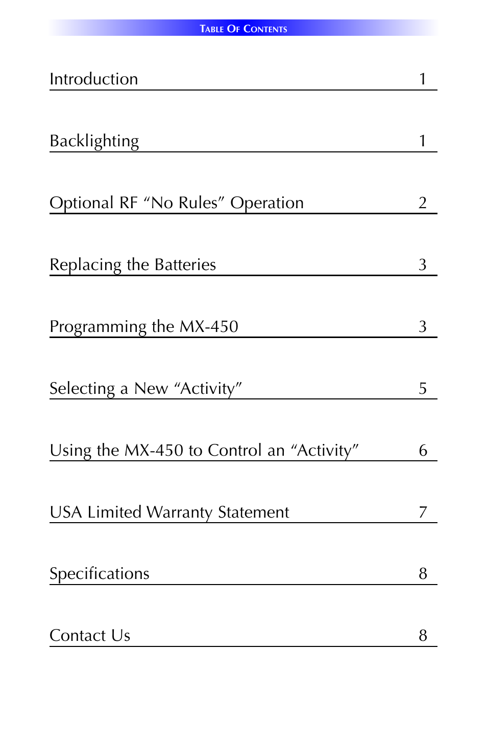 Universal Remote Control (URS) MX-450 User Manual | Page 3 / 12